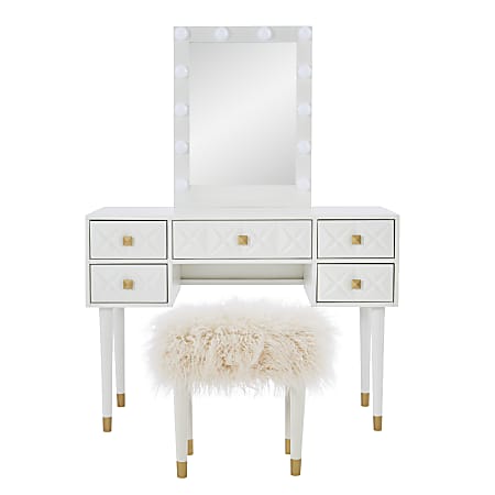 Linon Rhodri Lighted Vanity And Stool Set, White