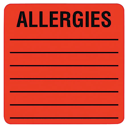 Tabbies® Allergy Labels, TAB40560, 2" x 2" Square, Flourescent Red, Roll of 500