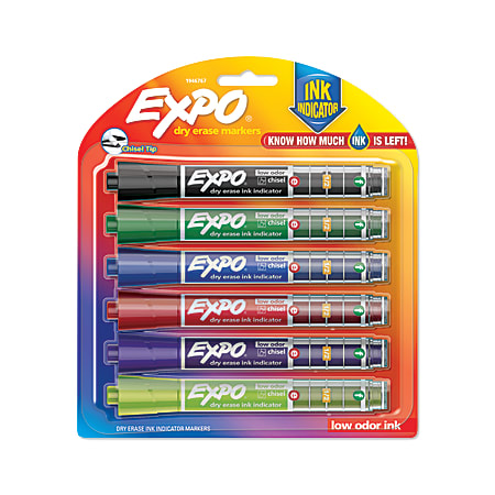 EXPO® Dry-Erase Markers With Ink Indicator, Chisel Tip, Assorted Colors, Pack Of 6
