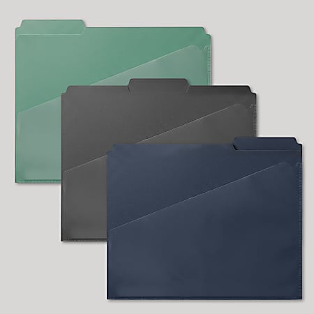 Office Depot® Brand Fashion File Folders With Slash Pocket, 1/3 Cut, Letter Size, Urban Utility, Pack Of 3 Folders