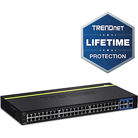TRENDnet 48-Port 10/100 Mbps Web Smart Switch; Gigabit Uplink Ports; SFP; 17.6 Gbps Switching Capacity; Fanless; Rack Mountable; Lifetime Protection; TEG-2248WS - 48-Port 10/100 Mbps Web Smart Switch