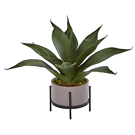 Nearly Natural Agave Succulent 14”H Plastic Plant With Decorative Planter, 14”H x 9”W x 9”D, Green