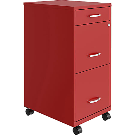 LYS NuSparc 18"D Vertical 3 Drawer Mobile File Cabinet, Red , 1 Each