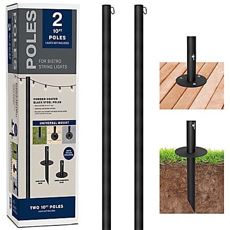 Global Outdoor String Light Poles, 10’, Black, Pack Of 2 Light Poles