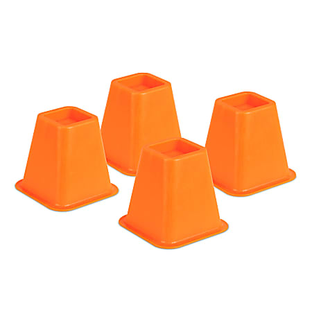 Honey-Can-Do Plastic Bed Risers, 6"H x 6 1/2"W x 6 1/2"D, Orange, Pack Of 4