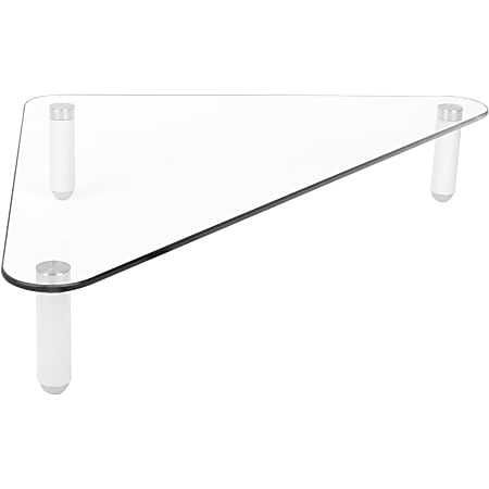 Kantek Glass Corner Monitor Riser/Desk Shelf, 40 lb Load Capacity, 3.25"H x 19.70"W, Tempered Glass, Clear