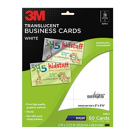 3M™ Translucent White Business Cards, 3 1/2" x 2", Pack Of 50