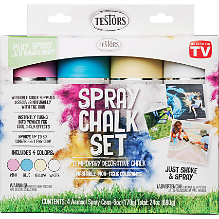 Testors 4-Color Washable Spray Chalk Set, 6 Oz Cans, Assorted Colors