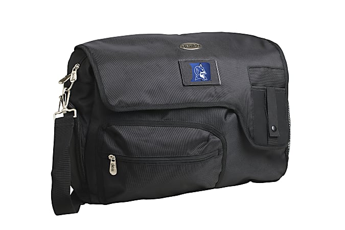 Denco Sports Luggage Travel Messenger Bag With 15" Laptop Pocket, Duke Blue Devils, 15 1/4"H x 12"W x 1 1/4"D, Black