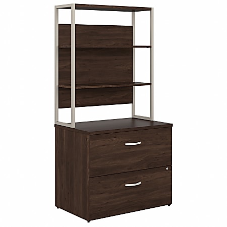 Bush Business Furniture Hybrid 35-11/16"W x 23-3/8"D Lateral 2-Drawer File Cabinet With Shelves, Black Walnut, Standard Delivery