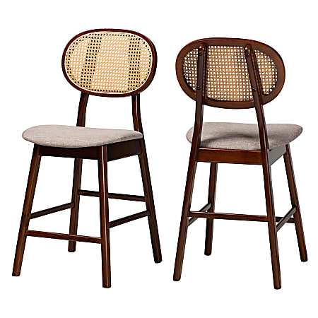 Baxton Studio Darrion Mid-Century Modern Fabric And Finished Wood Counter Stools With Backs, Gray/Walnut Brown, Set Of 2 Stools