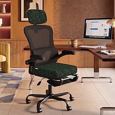 Pinmoco Ergonomic Mesh/Fabric High-Back Executive Office Chair with Footrest, Green/Black