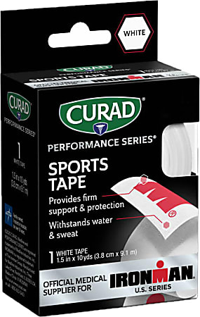CURAD® IRONMAN Performance Series Sports Tape, 1-1/2" x 10 Yd, White/Red, Pack Of 24 Rolls