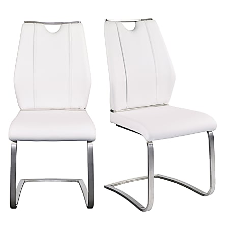 Eurostyle Lexington Side Chairs, White/Brushed Steel, Set Of 2 Chairs