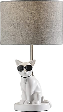 Adesso® Simplee Sunny Cat Table Lamp, 18"H, Light Gray Shade/White Base