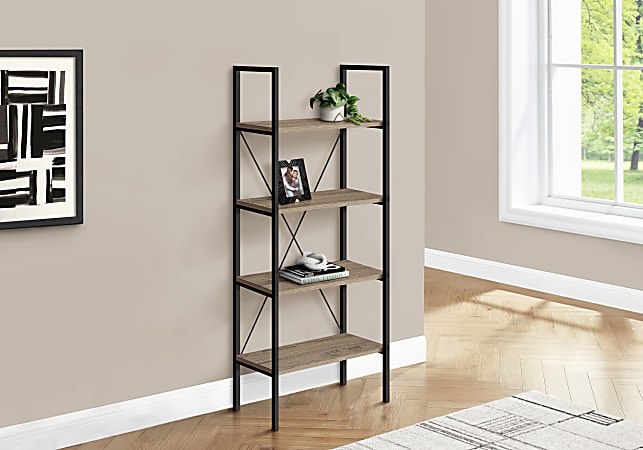 Monarch Specialties Riva 48"H 4-Shelf Bookshelf, Dark Taupe