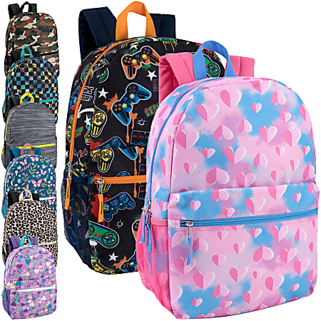 Trailmaker Printed Backpacks, Assorted Prints, Case Of 24 Backpacks
