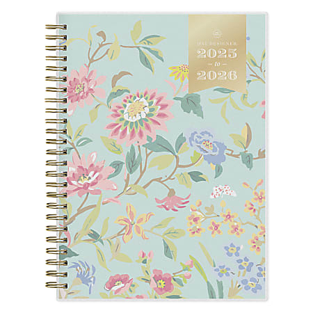 2025-2026 Day Designer Weekly/Monthly Academic Planner, 5-7/8" x 8-5/8", Climbing Floral Mint Frosted, July 2025 To June 2026, 137884