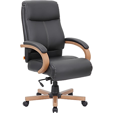 Lorell® Executive Ergonomic Bonded Leather/Wood Chair, Black/Walnut