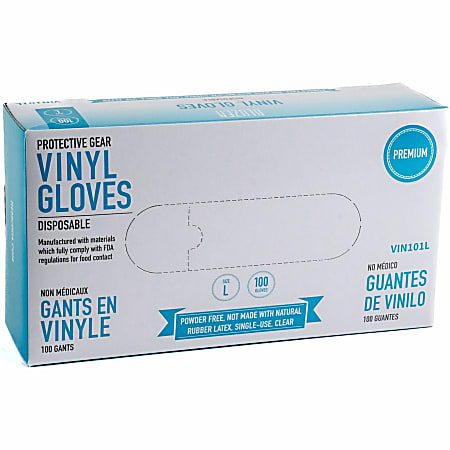 Remcoda Powder-Free Vinyl Gloves - 3 mil Thickness - Large Size - For Right/Left Hand - Vinyl - Clear - Comfortable, Latex-free - 100 / Box