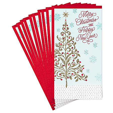 Hallmark Money Holder Christmas Cards, Sparkly Gold Tree and Blue Snowflakes (Pack of 10)