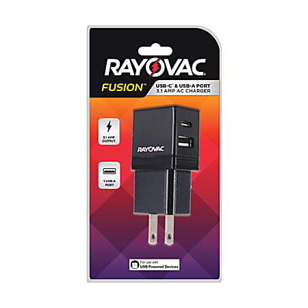 Rayovac USB-A And USB-C Wall Charger, Black, RV2409