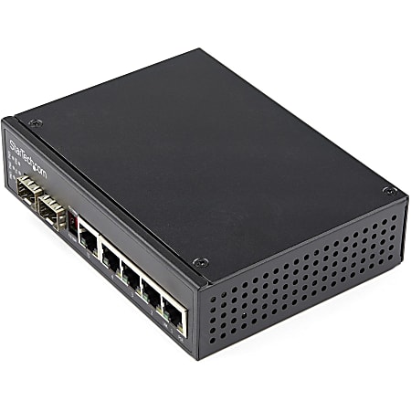 StarTech.com Industrial 5 Port Gigabit Ethernet Switch 5 PoE RJ45 +2 SFP Slots 30W PoE+ 48VDC 10/100/1000 Mbps - IES1G52UPDIN