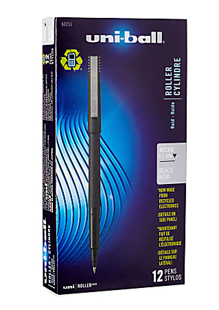 uni-ball® Rollerball™ Extra Fine Point, 0.5 mm, 80% Recycled Pen, Black Barrel, Black Ink