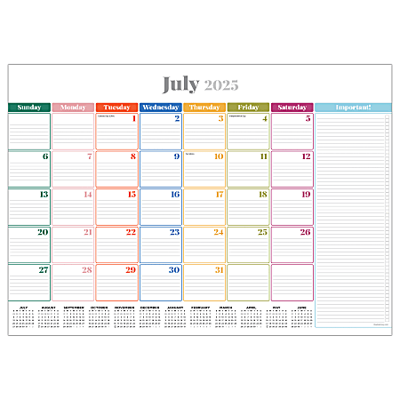 2025-2026 TF Publishing Medium Monthly Desk Calendar Blotter, 12" x 17", Rainbow Blocks, July 2025 To June 2026, 8504