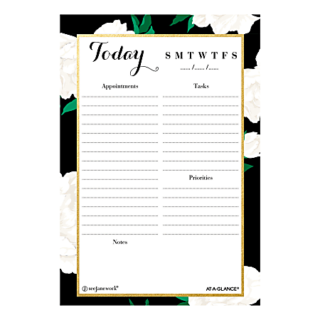 See Jane Work® Magnetic Daily Planning Pad, 5-1/2" x 8", White Roses