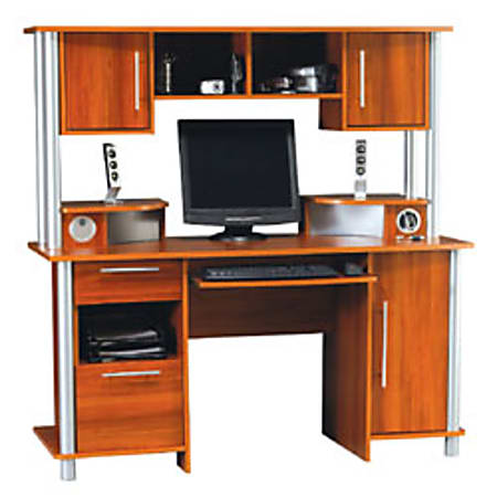 Empire Computer Desk With Hutch And USB Hub, 60 5/8"H x 59 5/8"W x 25 1/2"D, Expert Plum/Silver