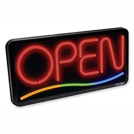 Newon LED Lighted Sign, "Open", Horizontal, 3-Color Accent, 14 1/2"H x 29 1/2"W x 1 5/8"D