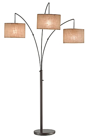 Adesso® Trinity Arc Floor Lamp, 74"H, Beige Burlap Shade/Antique Bronze Base