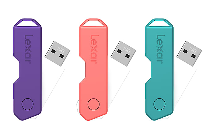 Lexar® JumpDrive® TwistTurn2 USB 2.0 Flash Drive, 16GB, Assorted Colors, LJDTT2-16GABOD20