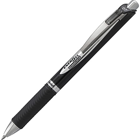 Pentel® EnerGel® 0.7 mm Retractable Gel Roller Pen, Medium Point, 0.7 mm, Black Barrel, Black Ink
