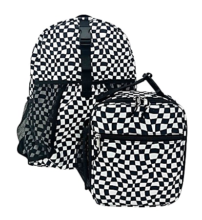 RED.STONE 2-Piece Backpack/Lunch Bag Set With Laptop/Tablet Pocket, White/Black Checks