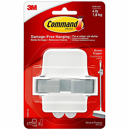 Command Broom Gripper - 4 lb (1.81 kg) Capacity - for Broom - Plastic - White, Clear - 1 Each Command Broom Gripper - 4 lb (1.81 kg) Capacity - for Broom - Plastic - White, Clear - 1 Each