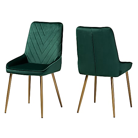 Baxton Studio Priscilla Dining Chairs, Green/Gold, Set Of 2 Chairs