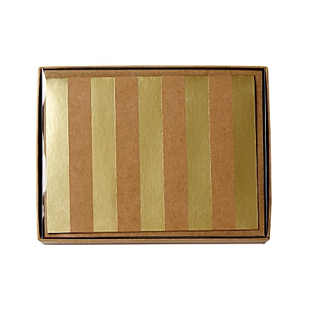 Sincerely A Collection by C.R. Gibson® Side-Fold Boxed Notes, 3 3/4" x 5", Kraft/Gold Stripe, Pack Of 10