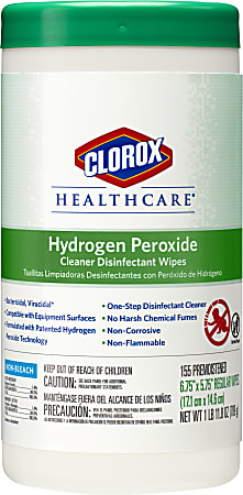 Clorox® Healthcare® Hydrogen Peroxide Disinfecting Wipes, 5 3/4" x 6 3/4", Canister Of 155 Wipes