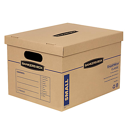 Bankers Box® SmoothMove™ Classic Moving & Storage Boxes, Small, 10" x 12" x 15", Kraft/Blue, Carton Of 10