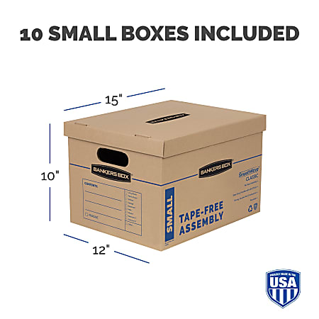 Bankers Box SmoothMove Classic Moving Storage Boxes Small 10 x 12 x 15  KraftBlue Carton Of 10 - Office Depot