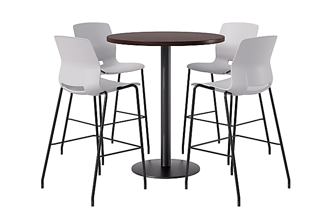 KFI Studios Proof Bistro Round Pedestal Table With Imme Barstools, 4 Barstools, 42", Cafelle/Black/Light Gray Stools