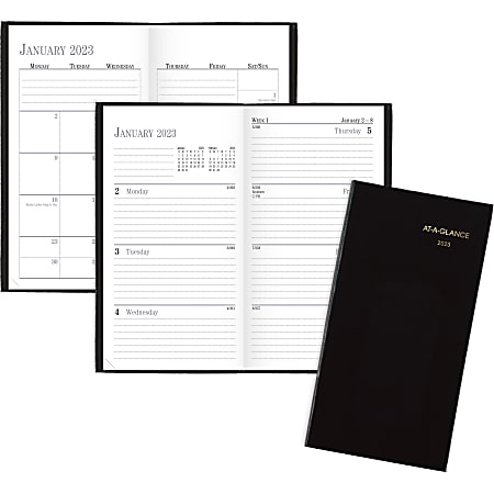AT-A-GLANCE Fine Diary 2023 RY Weekly Monthly Diary, Black, Pocket, 3" x 6"
