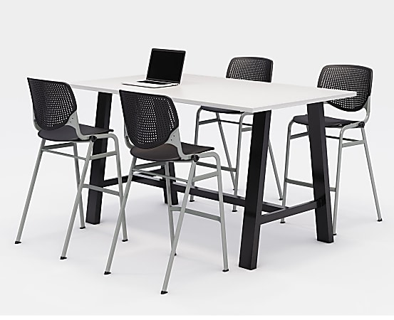 KFI Midtown Bistro Table With 4 Stacking Chairs, 41"H x 36"W x 72"D, Designer White/Black