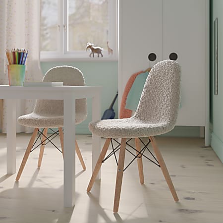 Flash Furniture Kids' Zula Modern Armless Faux Shearling Accent Chairs, Off-White/Beechwood, Set Of 2 Chairs