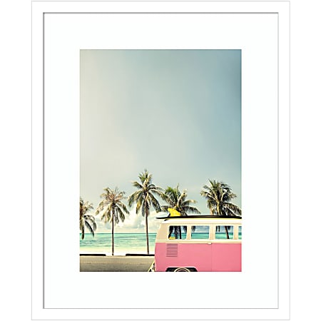 Amanti Art Surf Bus Pink (Beach) by Design Fabrikken Wood Framed Wall Art Print, 17”W x 21”H, White