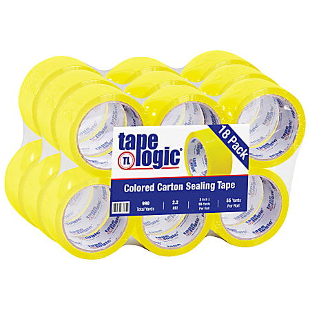 Tape Logic® Carton-Sealing Tape, 3" Core, 2" x 55 Yd., Yellow, Pack Of 18