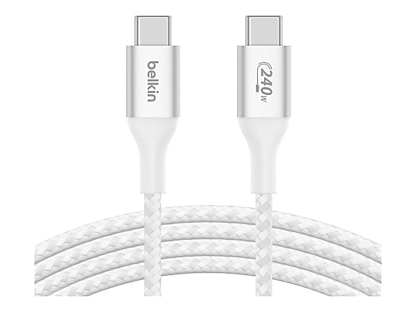 Belkin 240W USB-C to USB-C Cable - 480 Mbps - Nylon, Braided - M/M - 2m/6.6ft - White - 6.56 ft USB-C Data Transfer Cable  - CAB015BT2MWH