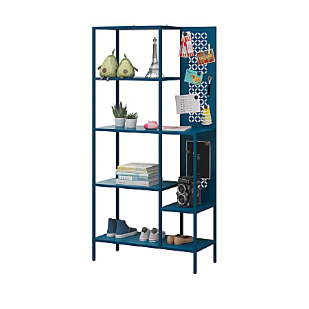 Ameriwood™ Home Mr. Kate Annie 73"H 5-Shelf Metal Bookcase, Deep Ocean Blue